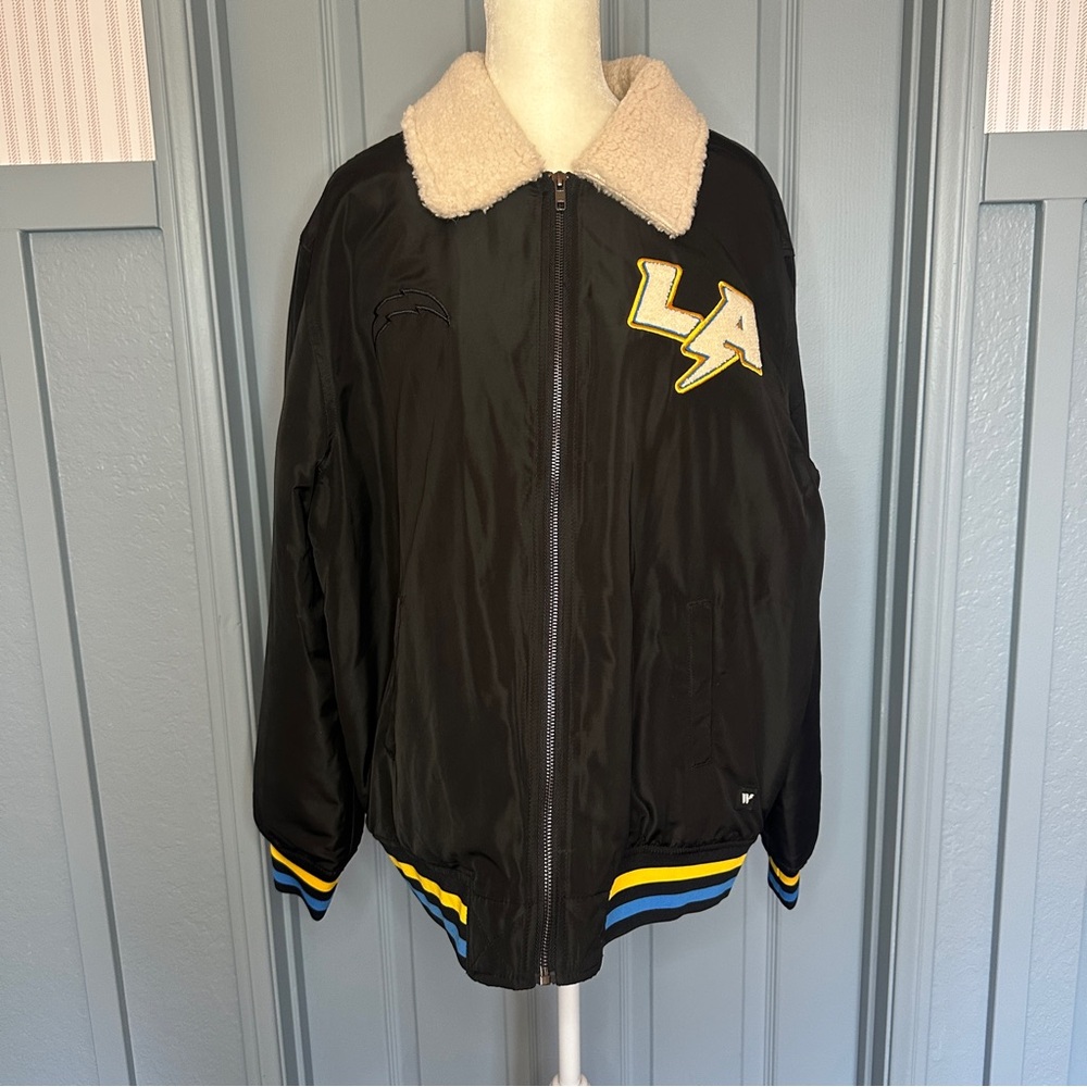The Wild Collective Los Angeles Chargers Retro Jacket with Shearling Collar